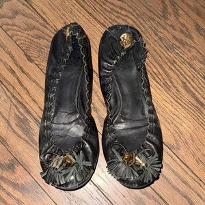 Tory Burch Black Flats with Gold Details